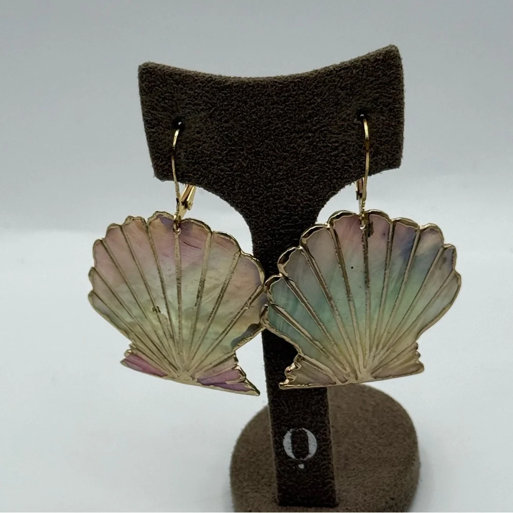Gold detailing and Iridescent Shell Earrings - Picture 2 of 4